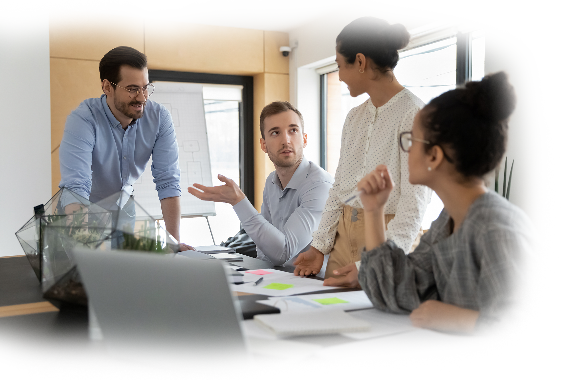 office colleagues having conversation